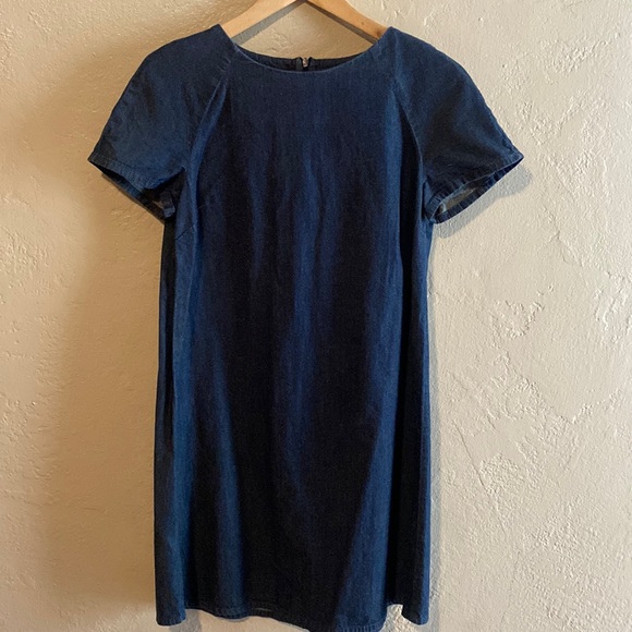 Zara Basic Denim Z1975 Denim Short Sleeve Zip Back Cotton A Line Dress Sz XS - Picture 1 of 6